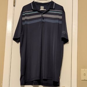 Callaway Men’s Navy Polo with Gray and Teal Stripes
